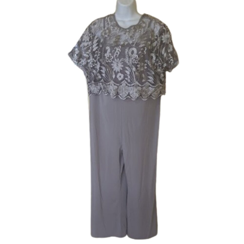 Gray and Silver Jumpsuit with Lace 1XL NEW NWOT